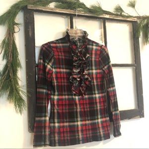 Ralph Lauren Plaid Ruffle Blouse Tee S Small